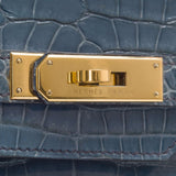 Hermes Blue Jean Shiny Porosus Crocodile Birkin 35cm Gold Hardware (Preloved - E