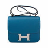 Hermes Blue Izmir Epsom Constance 24cm Palladium Hardware