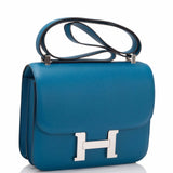 Hermes Blue Izmir Epsom Constance 24cm Palladium Hardware