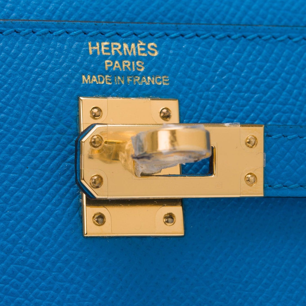 Hermes Blue Zanzibar Epsom Sellier Kelly 25cm Gold Hardware