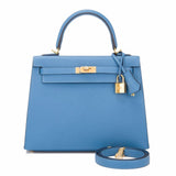 Hermes Blue Azur Epsom Sellier Kelly 25cm Gold Hardware