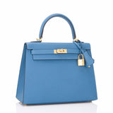 Hermes Blue Azur Epsom Sellier Kelly 25cm Gold Hardware