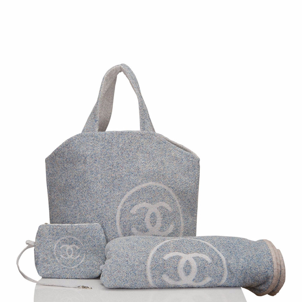 Chanel Blue Cotton Beach Tote & Towel Set