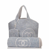 Chanel Blue Cotton Beach Tote & Towel Set