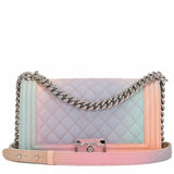 Chanel Pink Rainbow Printed Caviar Medium Boy Bag