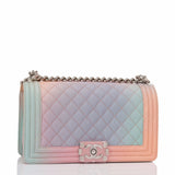 Chanel Pink Rainbow Printed Caviar Medium Boy Bag