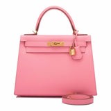 Hermes HSS Rose Confetti and Mykonos Epsom Sellier Kelly 28cm Gold Hardware