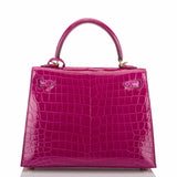 Hermes Rose Scheherazade Shiny Niloticus Crocodile Kelly 25cm Gold Hardware