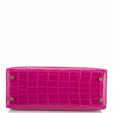 Hermes Rose Scheherazade Shiny Niloticus Crocodile Kelly 25cm Gold Hardware