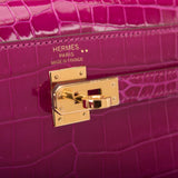 Hermes Rose Scheherazade Shiny Niloticus Crocodile Kelly 25cm Gold Hardware