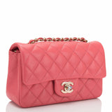Chanel Pink Shiny Quilted Caviar Rectangular Mini Classic Bag