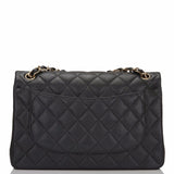 Chanel Dark Grey Shiny Quilted Caviar Jumbo Classic Double Flap Bag