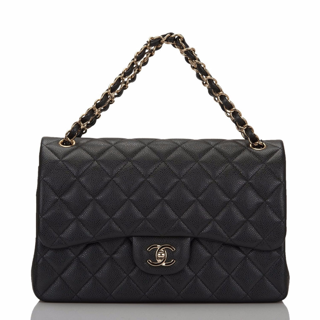 Chanel Dark Grey Shiny Quilted Caviar Jumbo Classic Double Flap Bag