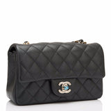 Chanel Dark Grey Iridescent Quilted Caviar Rectangular Mini Classic Flap Bag