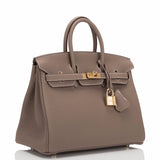Hermes Etoupe Togo Birkin 25cm Gold Hardware