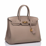 Hermes Gris Tourterelle Togo Birkin 35cm Gold Hardware (Preloved - Excellent)