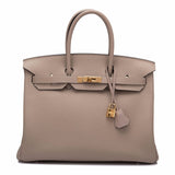 Hermes Gris Tourterelle Togo Birkin 35cm Gold Hardware (Preloved - Excellent)