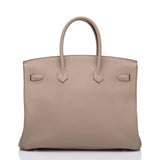 Hermes Gris Tourterelle Togo Birkin 35cm Gold Hardware (Preloved - Excellent)