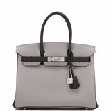 Hermes HSS SO Bi-Color Gris Mouette and Black Togo Birkin 30cm Brushed Palladium
