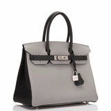 Hermes HSS SO Bi-Color Gris Mouette and Black Togo Birkin 30cm Brushed Palladium