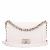 Chanel White Caviar Quilted Medium Boy Bag