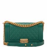 Chanel Green Caviar Quilted Medium Boy Bag