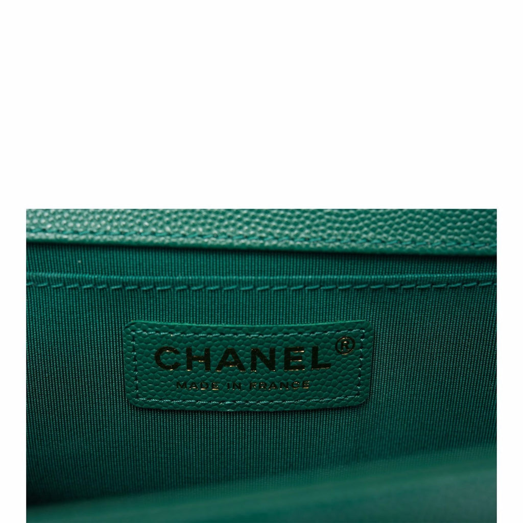 Chanel Green Caviar Quilted Medium Boy Bag