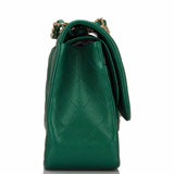 Chanel Green Shiny Quilted Caviar Jumbo Classic Double Flap Bag