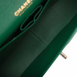 Chanel Green Shiny Quilted Caviar Jumbo Classic Double Flap Bag
