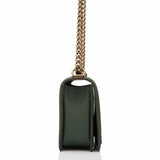Chanel Green Braid Around Chevron Quilted Caviar New Medium Boy Bag