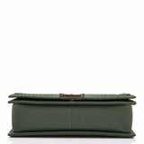 Chanel Green Braid Around Chevron Quilted Caviar New Medium Boy Bag