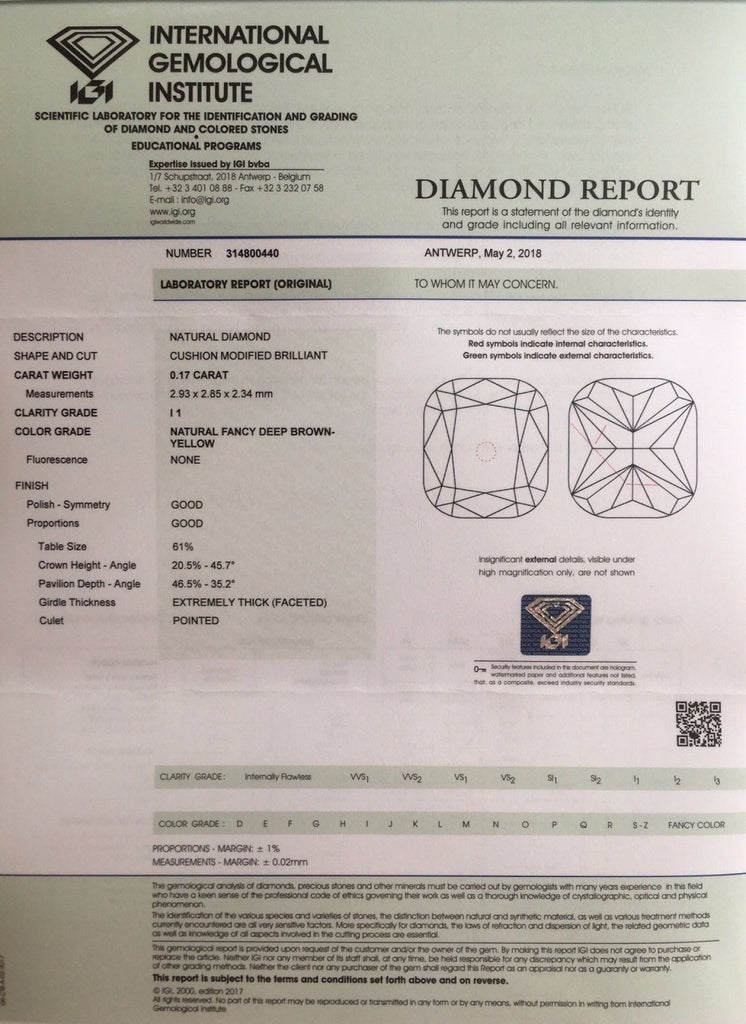 NATURAL Untreated Fancy DEEP Brown Yellow Diamond 0.17ct IGI CERTIFIED