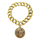 A GOLD, SAPPHIRE AND DIAMOND CHARM BRACELET, BY VAN CLEEF & ARPELS.