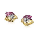 A PAIR OF RETRO RUBY AND GOLD EARCLIPS