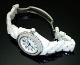 Chanel Lady's 34mm J12 H0967 quartz date factory diamonds bezel in White Ceramic