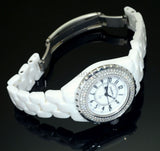 Chanel Lady's 34mm J12 H0967 quartz date factory diamonds bezel in White Ceramic