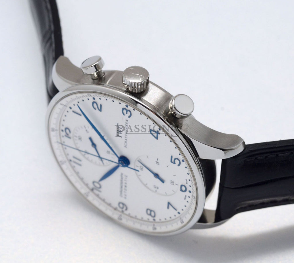 IWC, 41mm "Portuguese Chronograph" automatic Silvered dial Blued steel