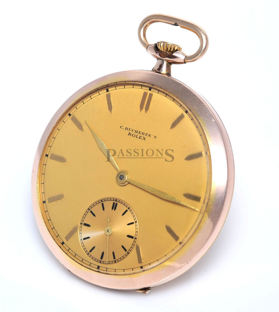 Rare Rolex C. Bucherer's 44.5mm Circa 1940s Open Face Pocket watch in Pink Gold