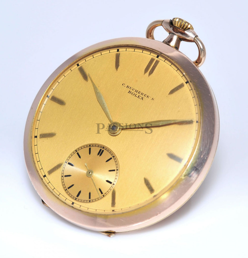 Rare Rolex C. Bucherer's 44.5mm Circa 1940s Open Face Pocket watch in Pink Gold