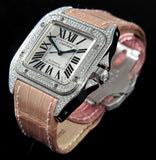 Cartier "Santos 100" Medium model automatic in 18KWG & Diamonds