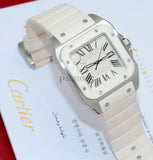 Cartier "Santos 100" Medium model automatic in Steel & white Rubber
