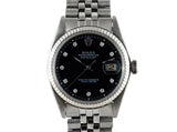 1969 ROLEX DATEJUST 1601 SS GLOSSY BLACK DIAMOND DIAL