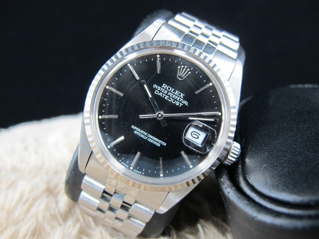 1987 ROLEX DATEJUST 16014 WITH ORIGINAL GLOSSY BLACK DIAL AND BOX