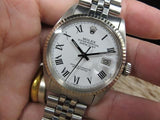 1969 ROLEX DATEJUST 1601 SS WHITE BUCKLEY DIAL WITH BLACK HANDS