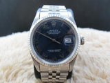 1987 ROLEX DATEJUST 16014 SS ORIGINAL GLOSSY BLUE ROMAN DIAL WITH BOX & PAPER