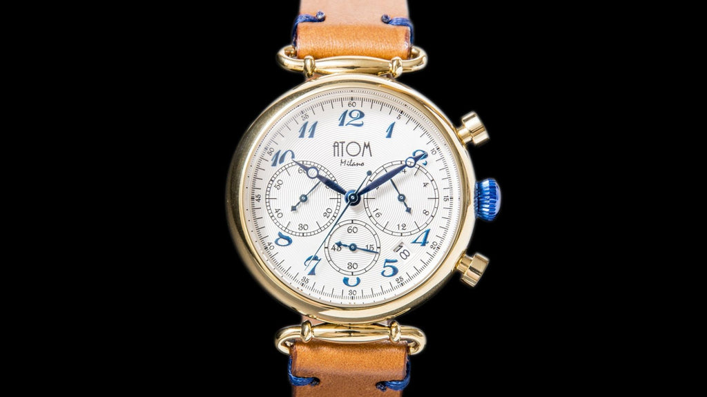 ATOM MILANO 40MM IN GOLD CASE AND LEATHER STRAP (BLUE)