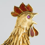 Enamelled Cock vintage brooch