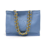 Vintage Chanel Jumbo XL Light Blue Leather Shoulder Shopping Tote Bag