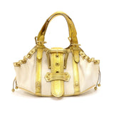 Louis Vuitton Theda PM White Antigua Canvas & Gold Metallic Leather Handbag