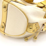 Louis Vuitton Theda PM White Antigua Canvas & Gold Metallic Leather Handbag